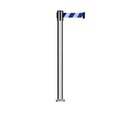 Montour Line Stanchion Belt Barrier Fixed Base Pol.Steel Post 7.5ftBlue/White Belt MX630F-PS-BWD-75